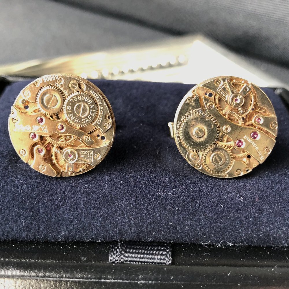 Vintage Gold Tone Steampunk Watch Gear Cuff Links